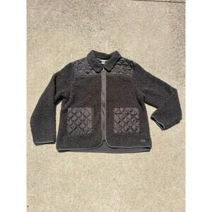 Vintage Natural Reflections Dark Gray Sherpa Full Zip Quilted Jacket Size Large